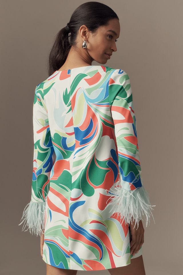 English Factory V-Neck Feather-Cuff Mini Shift Dress #2