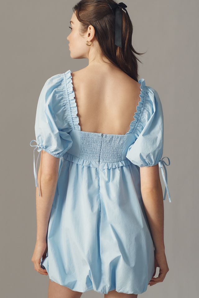English Factory Puff-Sleeve Square-Neck Bubble Mini Dress #1