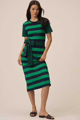 ENGLISH FACTORY TIE-WAIST KNIT MIDI DRESS 