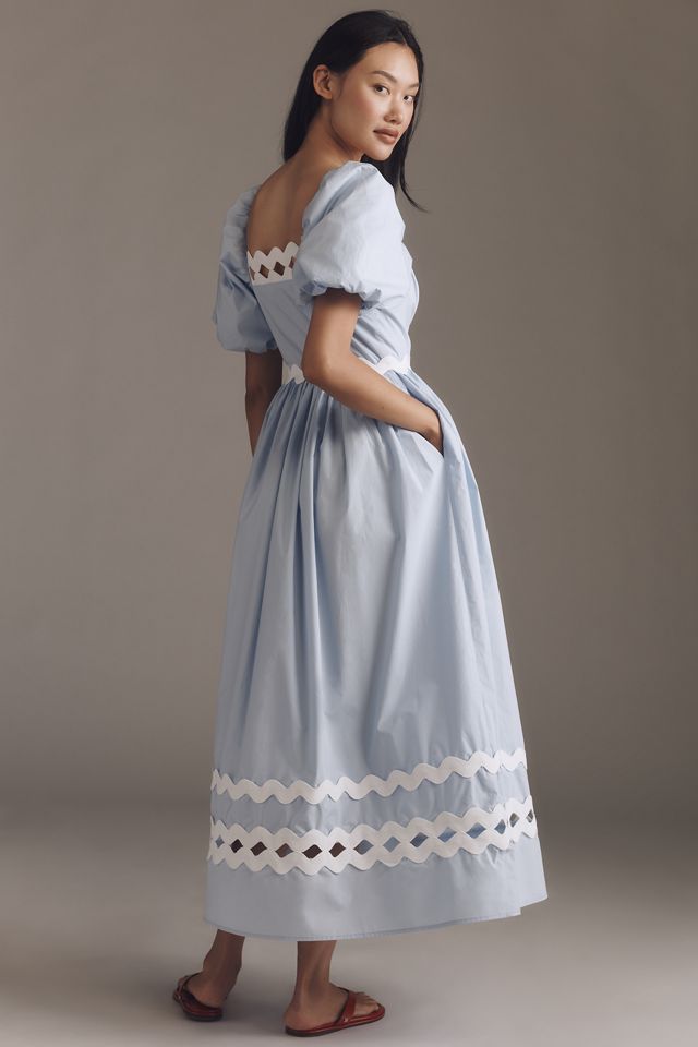 English Factory Rickrack Puff-Sleeve Midi Dress #1