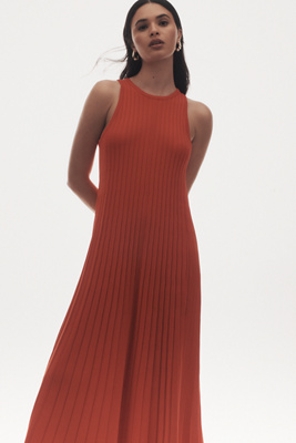 ENGLISH FACTORY SLEEVELESS PLEATED MIDI DRESS 