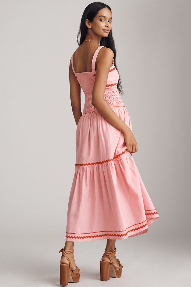 English Factory Linen Cotton Rickrack Midi Dress #1