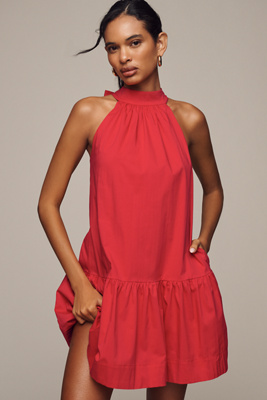 English Factory Halter Poplin Drop-waist Mini Dress