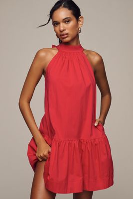 English Factory Halter Poplin Drop-Waist Mini Dress