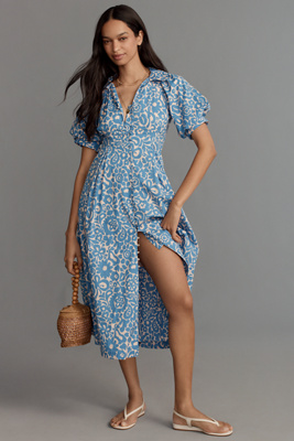 ENGLISH FACTORY SHORT-SLEEVE A-LINE MIDI SHIRT DRESS 