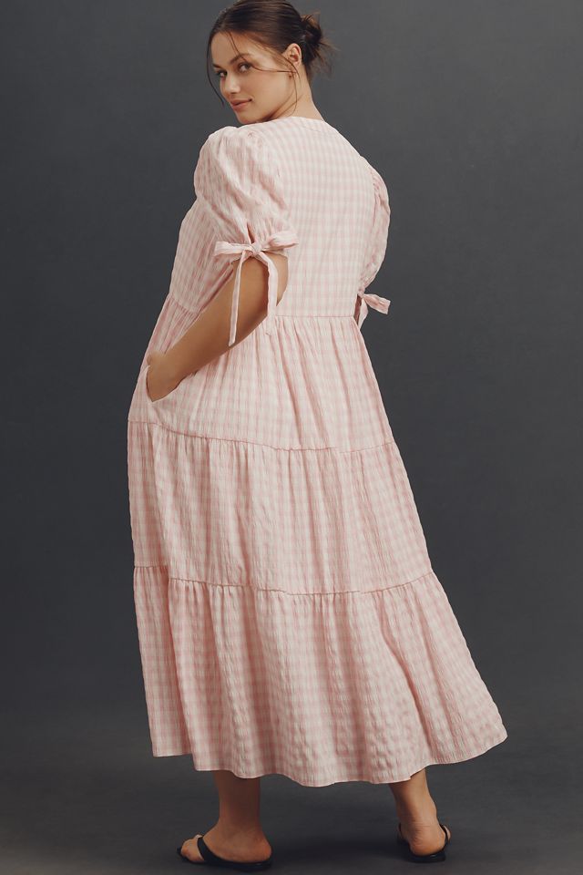English Factory Plus Puff-Sleeve V-Neck Tiered Midi Dress #1