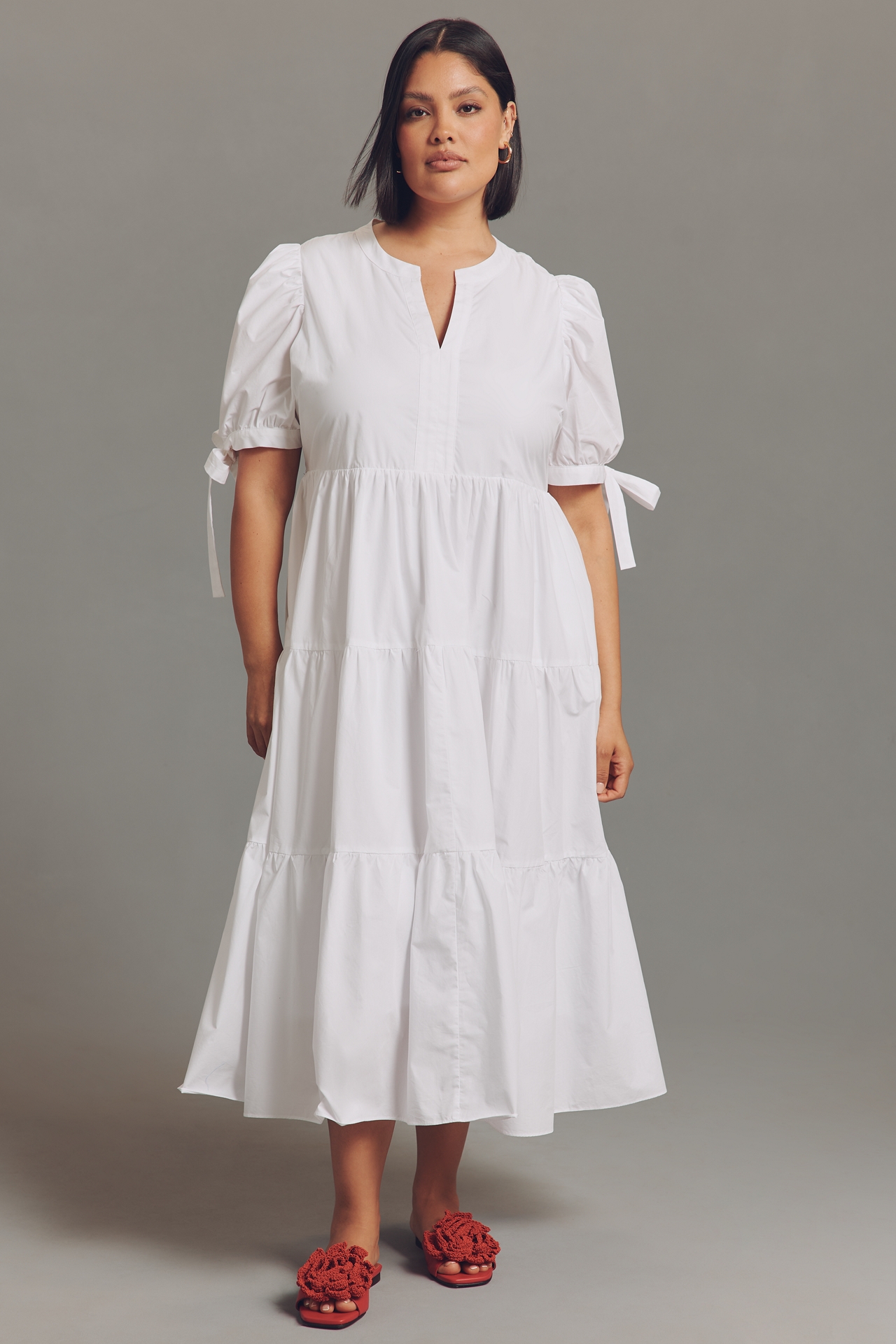 English Factory Plus Short-Sleeve Tiered Midi Dress
