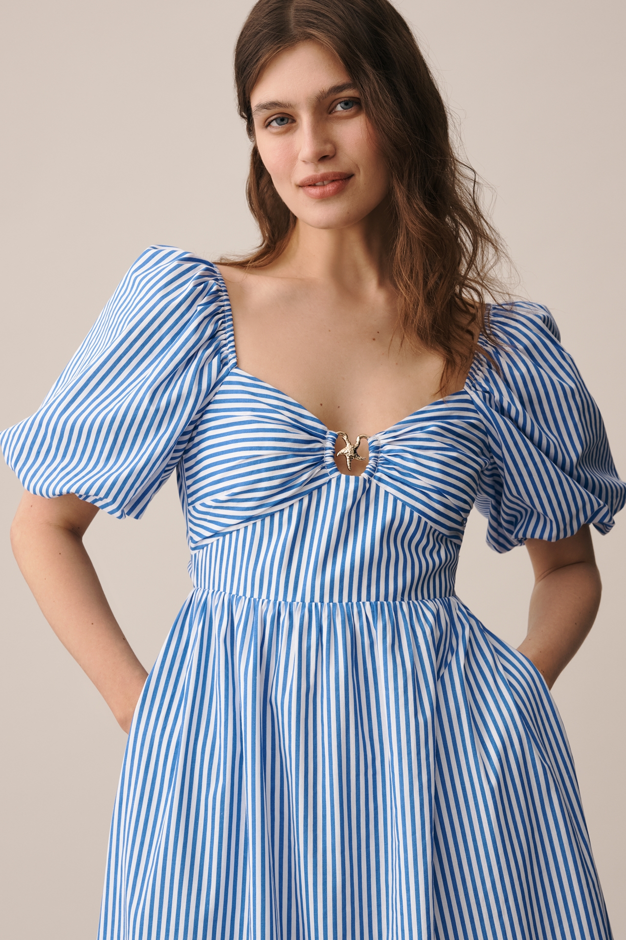 English Factory Puff-Sleeve Sweetheart A-Line Midi Dress