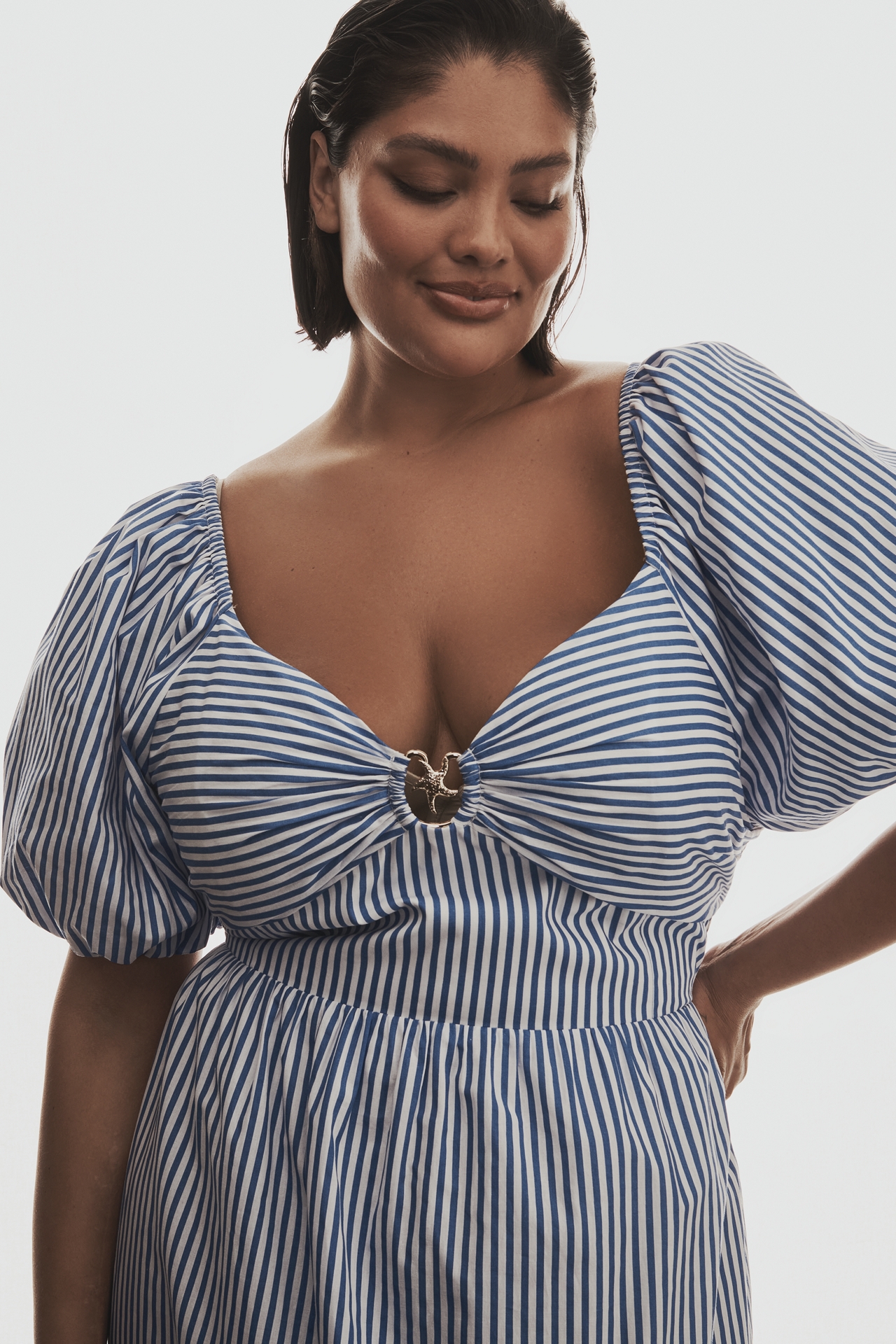 English Factory Puff-Sleeve Sweetheart A-Line Midi Dress