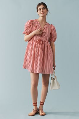 English Factory Puff-Sleeve Bow-Front Mini Dress