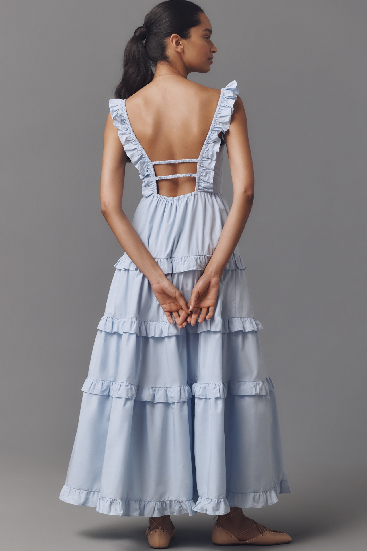 English Factory Square-Neck Tiered Ruffle Midi Dress