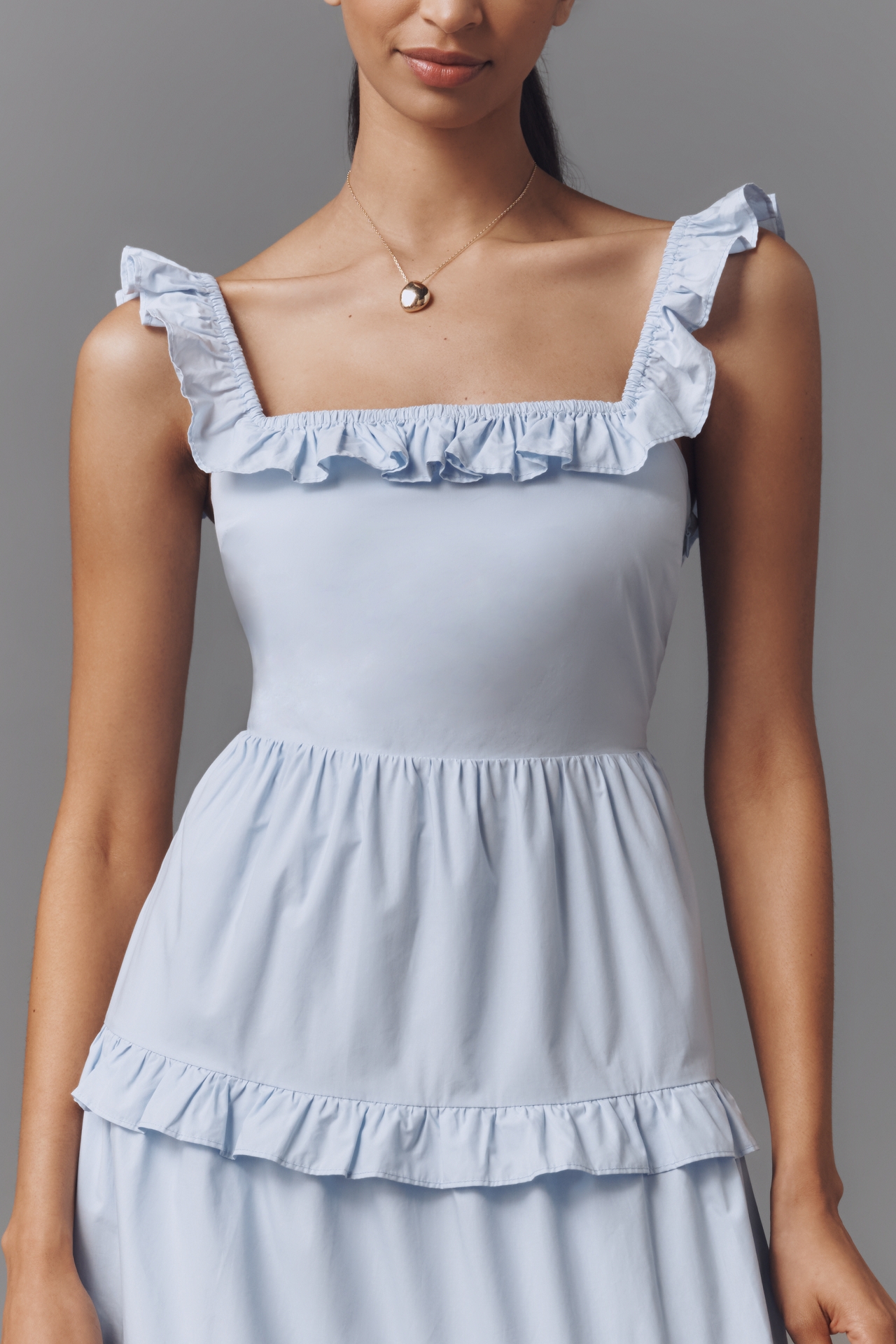 English Factory Square-Neck Tiered Ruffle Midi Dress