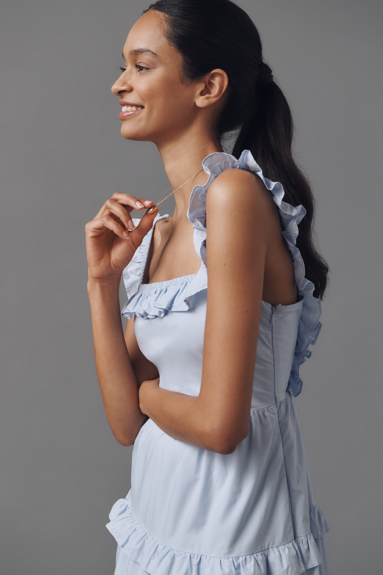 English Factory Square-Neck Tiered Ruffle Midi Dress
