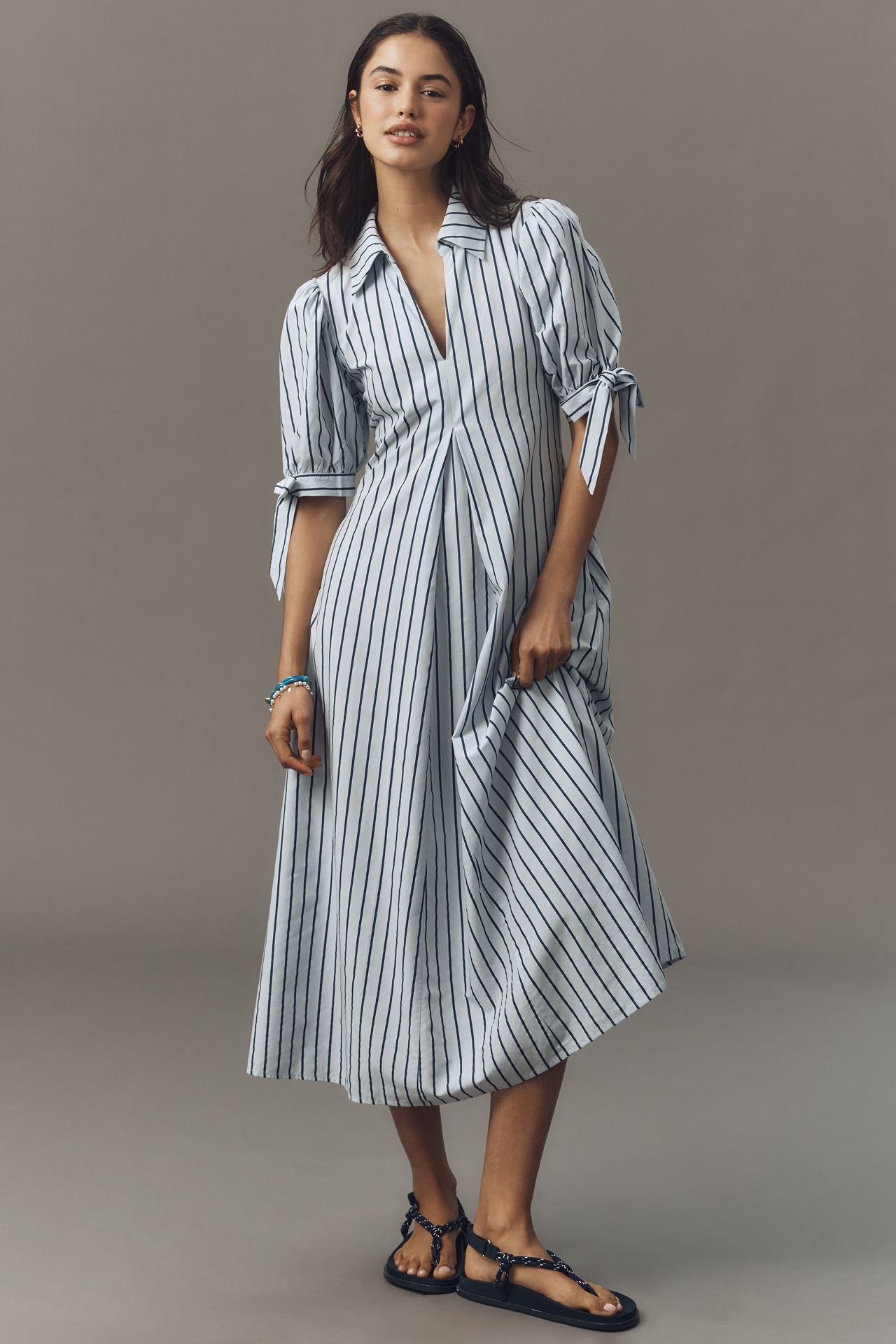 English Factory Striped Midi Shirt Dress