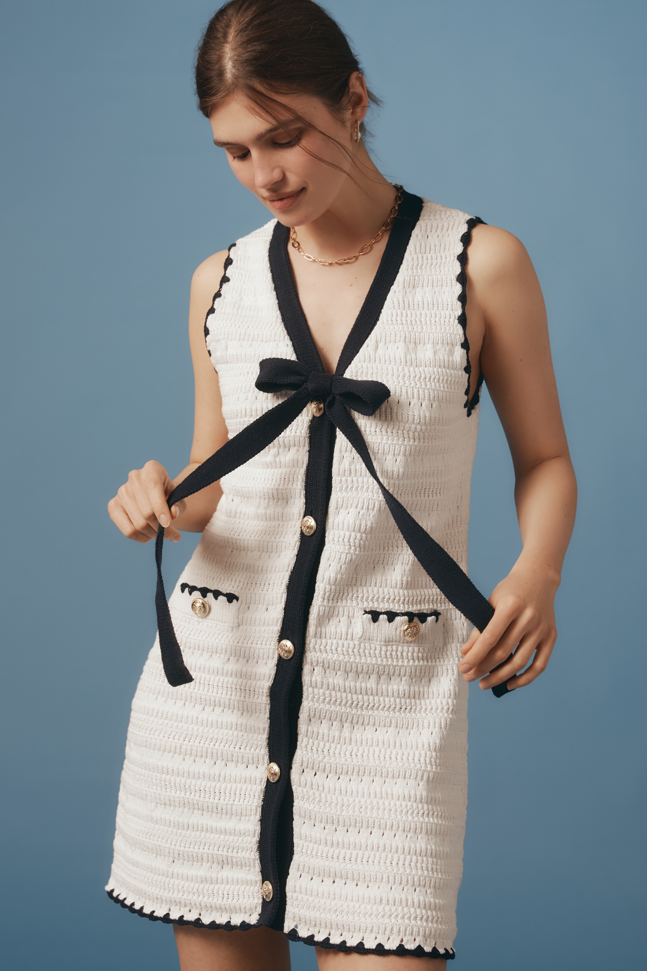 English Factory Sleeveless V-Neck Bow Mini Dress