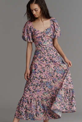English Factory Puff-Sleeve Printed Midi Dress