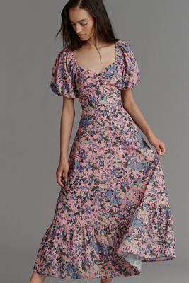 English Factory Puff-Sleeve Printed Midi Dress