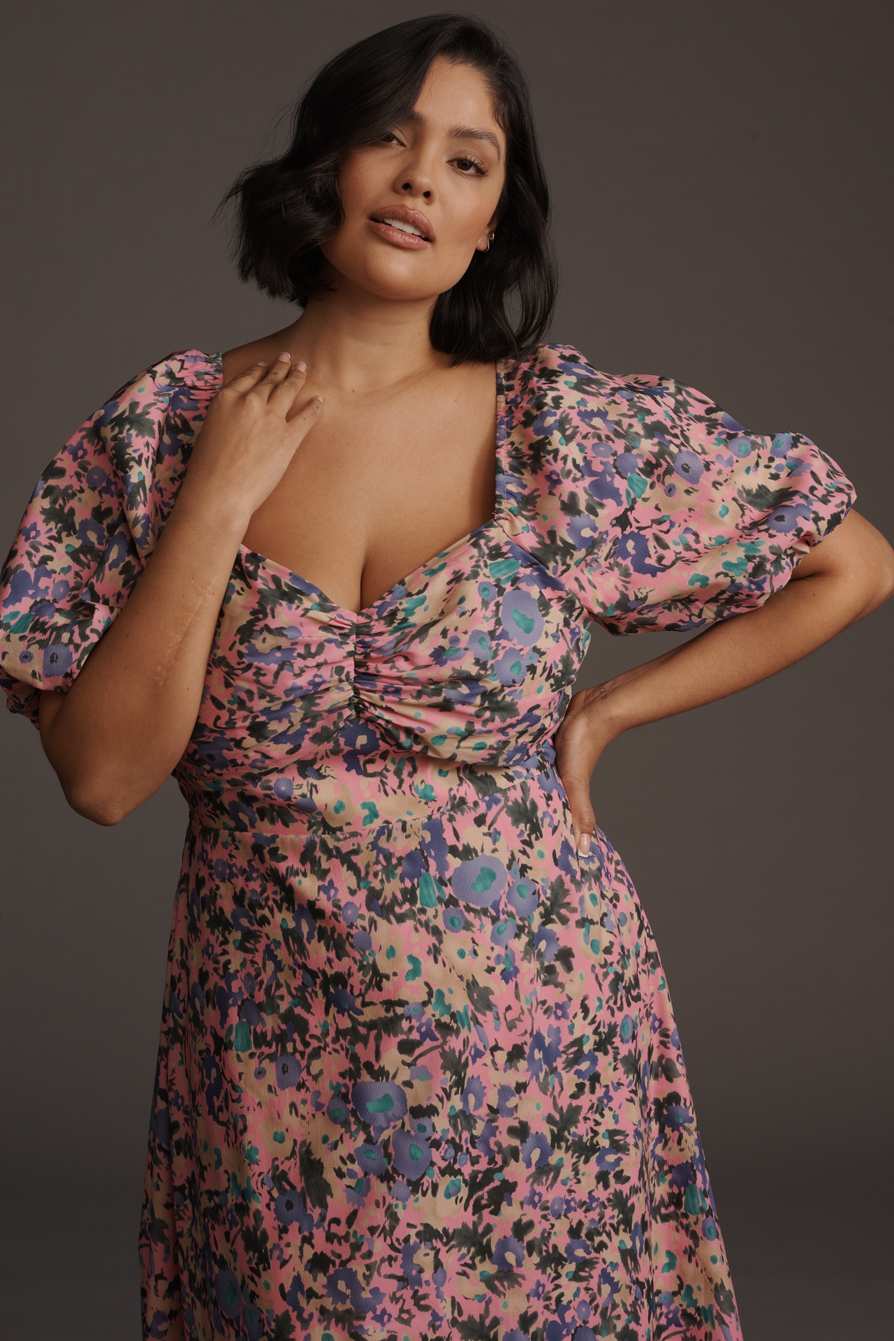 English Factory Puff-Sleeve Printed Midi Dress