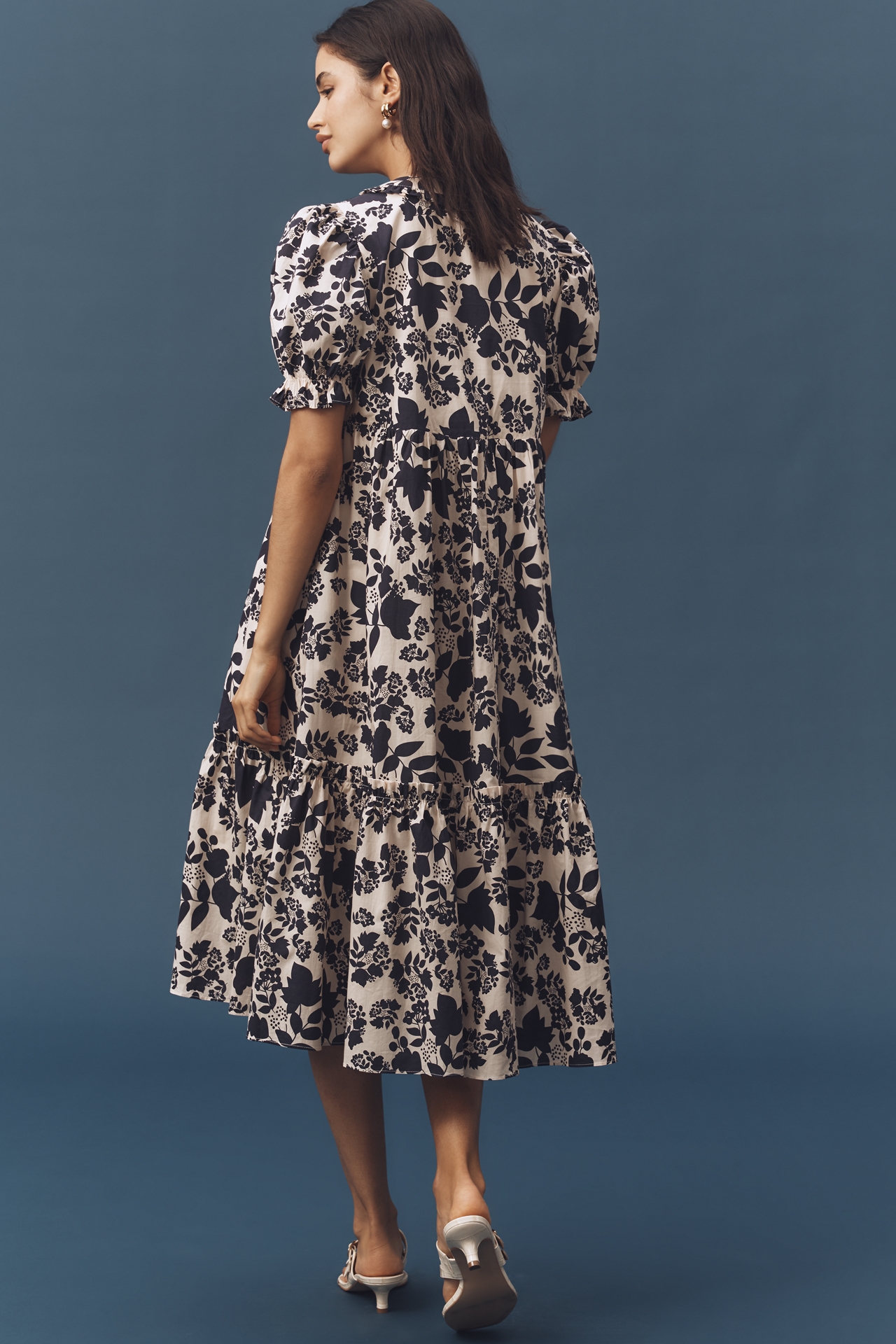 English Factory Puff-Sleeve V-Neck Midi Dress