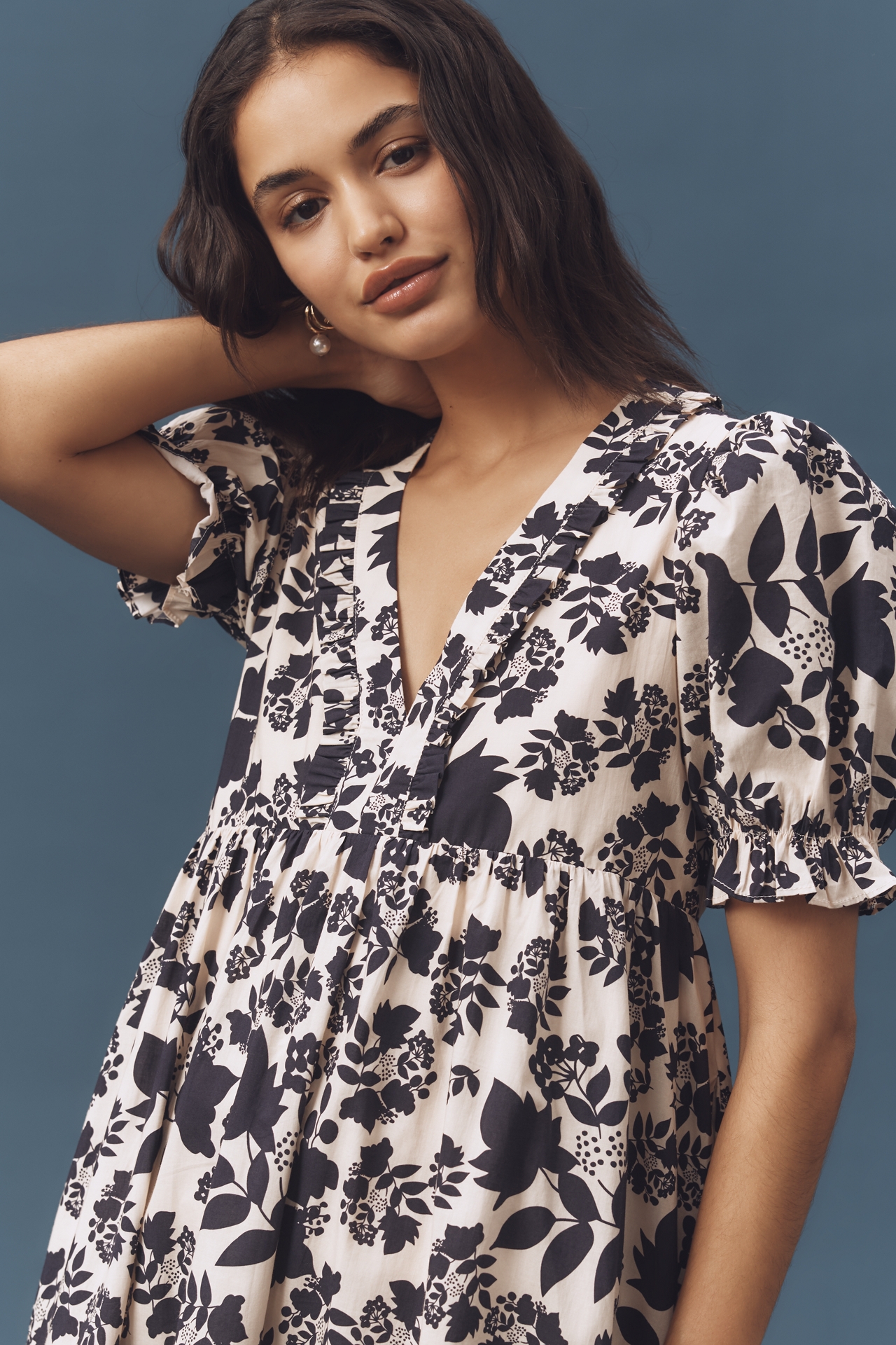 English Factory Puff-Sleeve V-Neck Midi Dress
