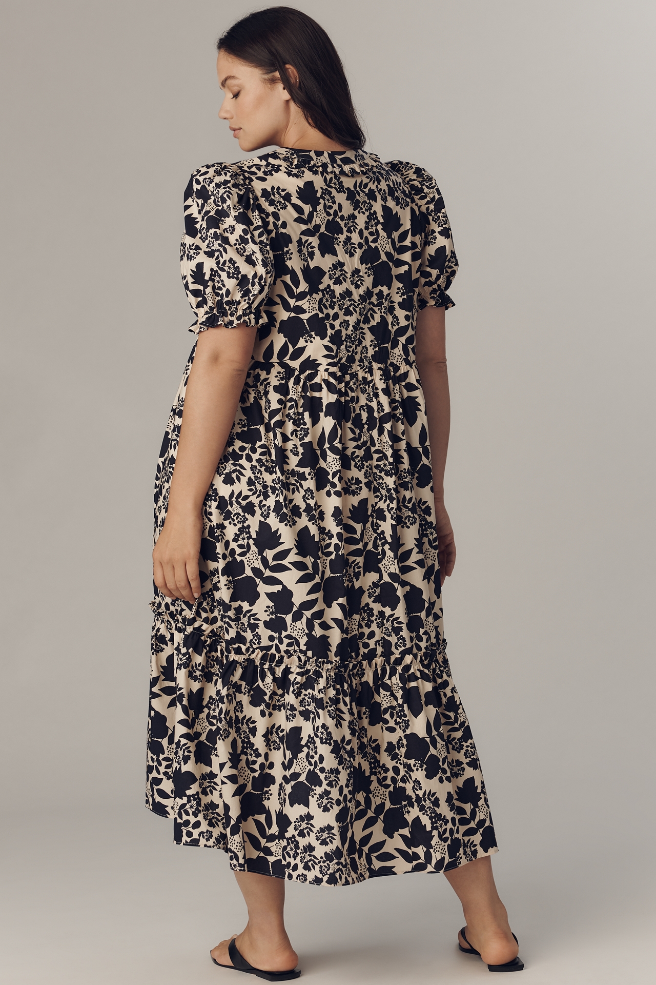 English Factory Puff-Sleeve V-Neck Midi Dress