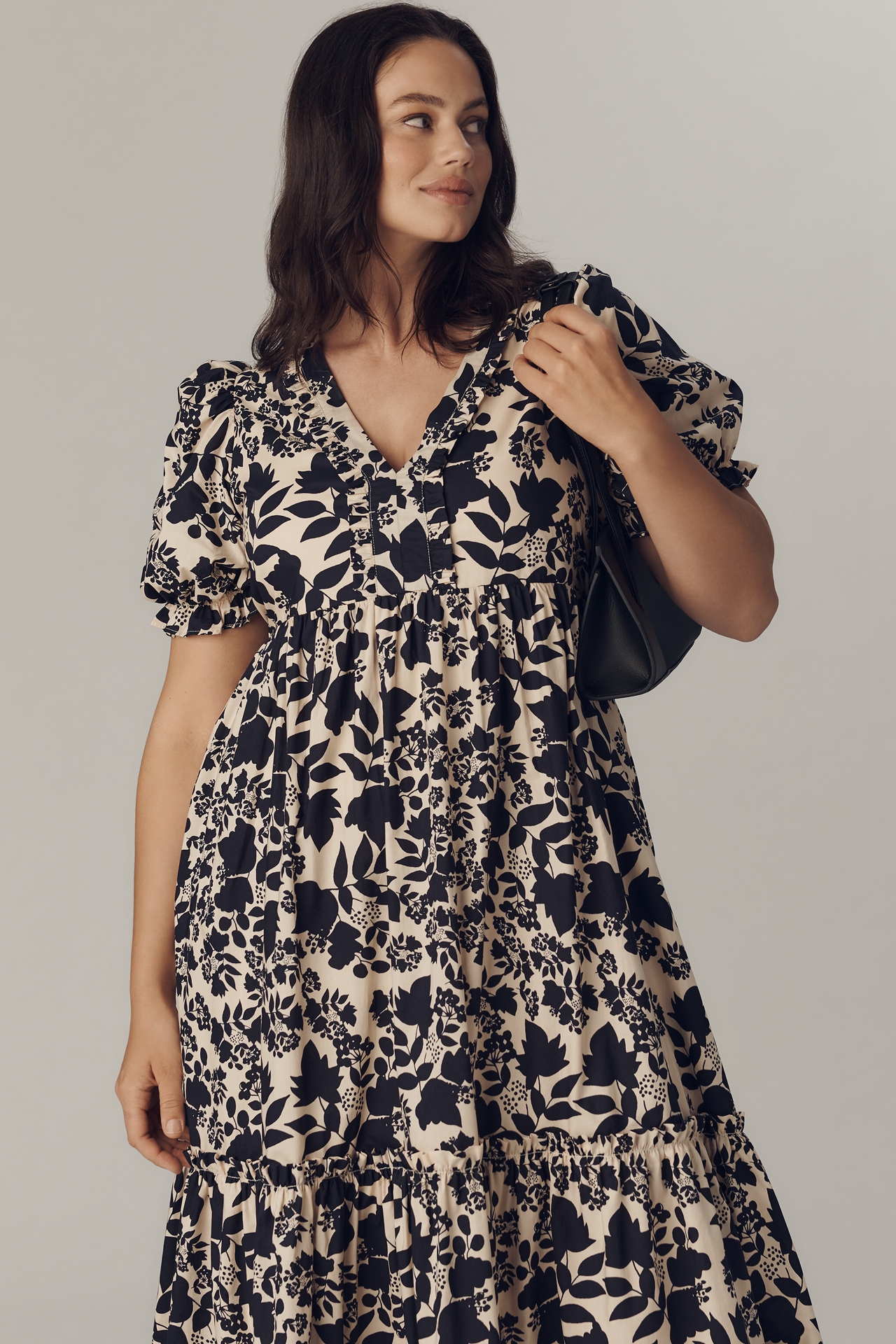 English Factory Puff-Sleeve V-Neck Midi Dress