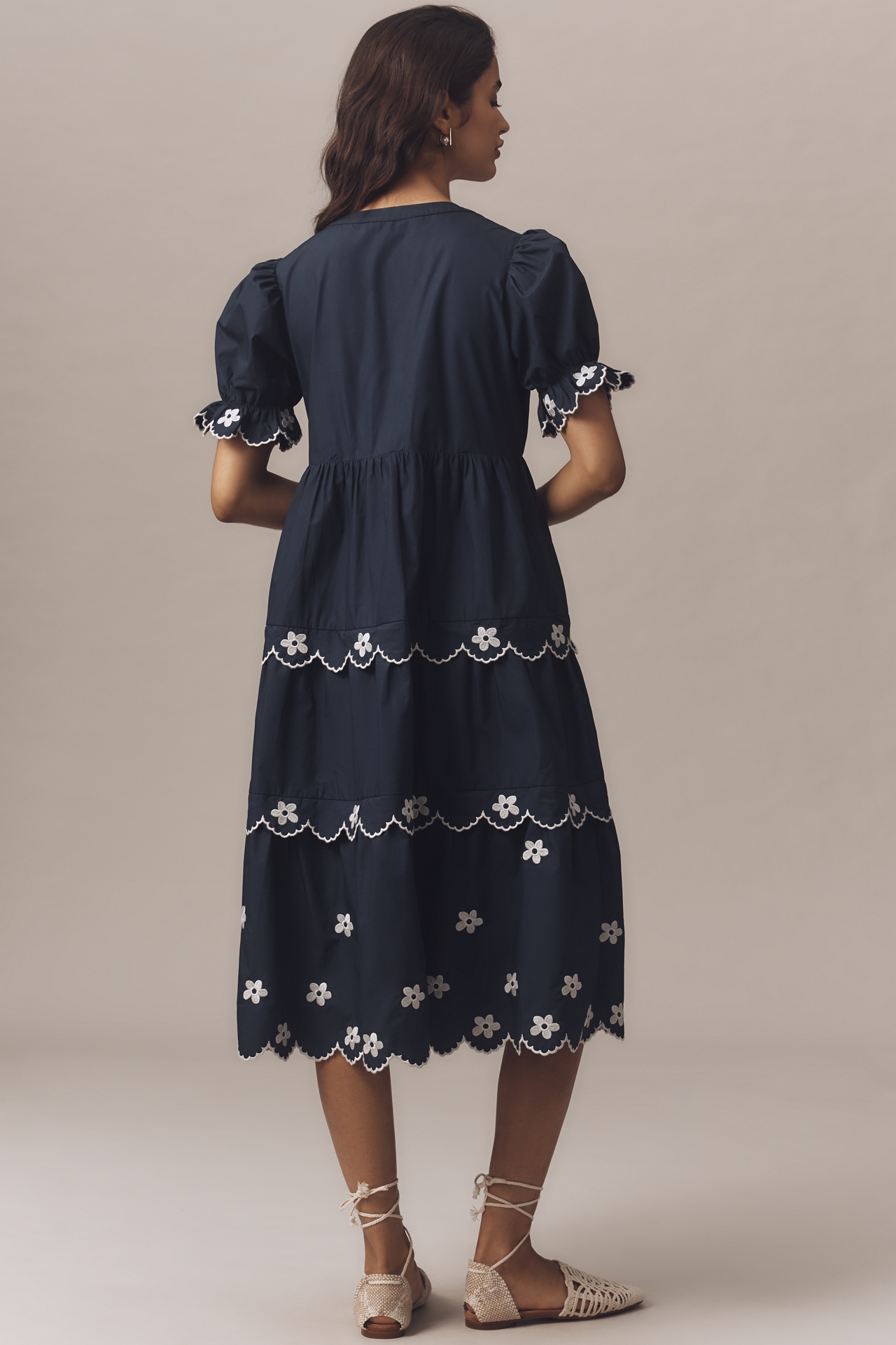 English Factory Puff-Sleeve Embroidered Midi Dress