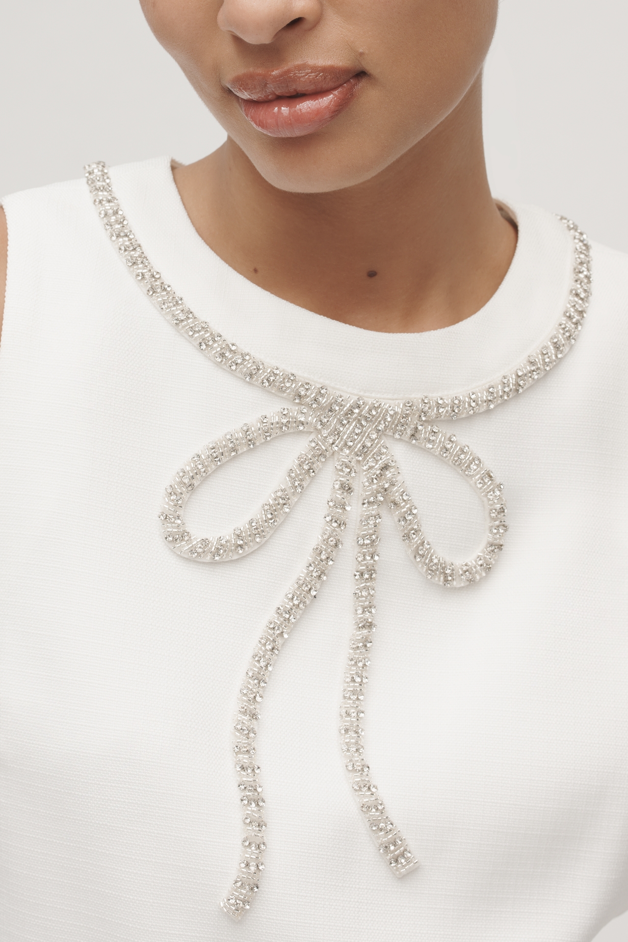 English Factory Sleeveless Rhinestone Bow Mini Dress