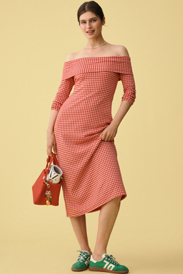 anthropologie English Factory Off-The-Shoulder Midi Dress Red