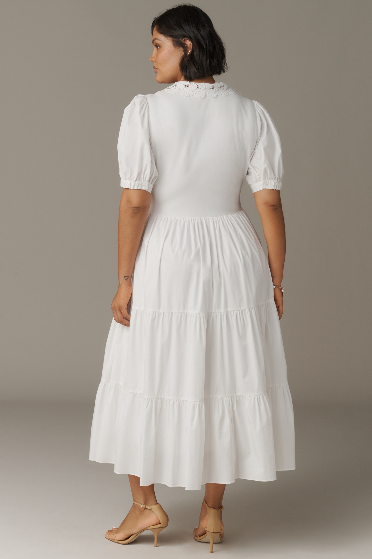English Factory Puff-Sleeve Piped Midi Dress