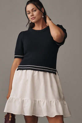 English Factory Puff-sleeve Mini Dress In Blue