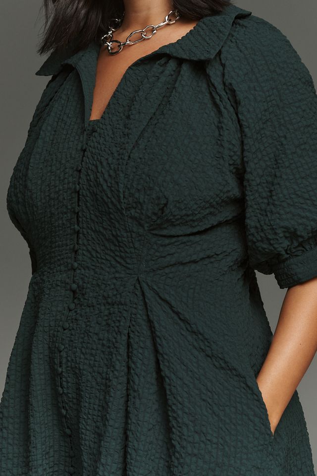 English Factory Puff-Sleeve Textured Midi Shirtdress #1