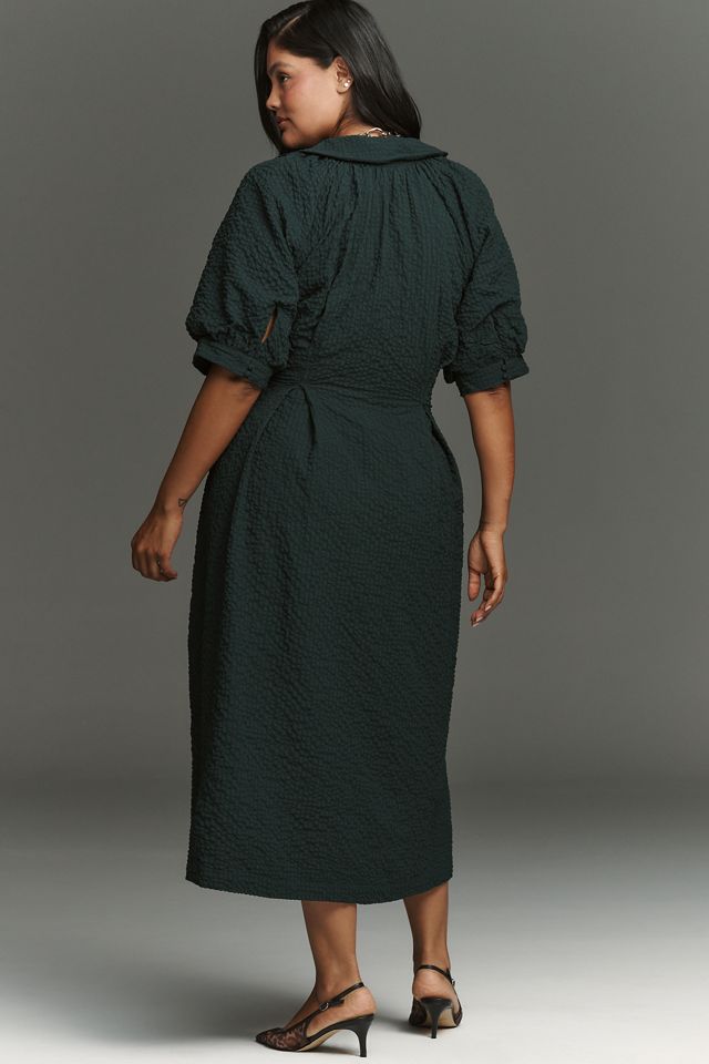 English Factory Puff-Sleeve Textured Midi Shirtdress #2