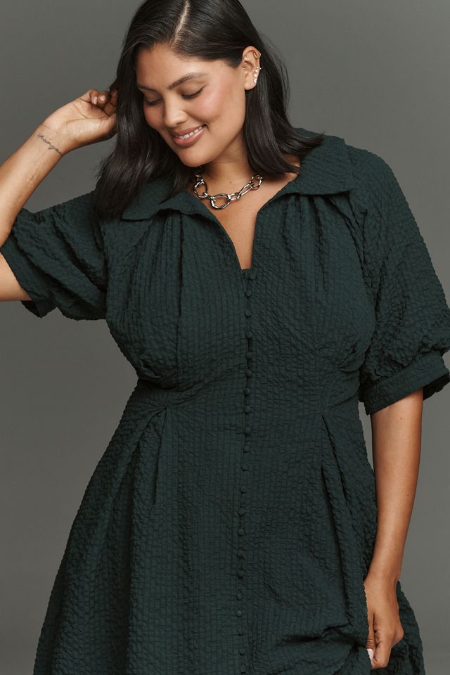 English Factory Puff-Sleeve Textured Midi Shirtdress #3
