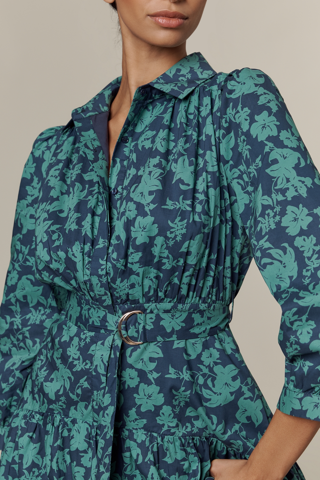 English Factory Long-Sleeve Belted Midi Shirt Dress