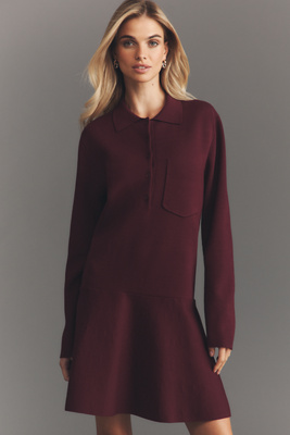 English Factory Long-sleeve Polo Mini Dress In Burgundy