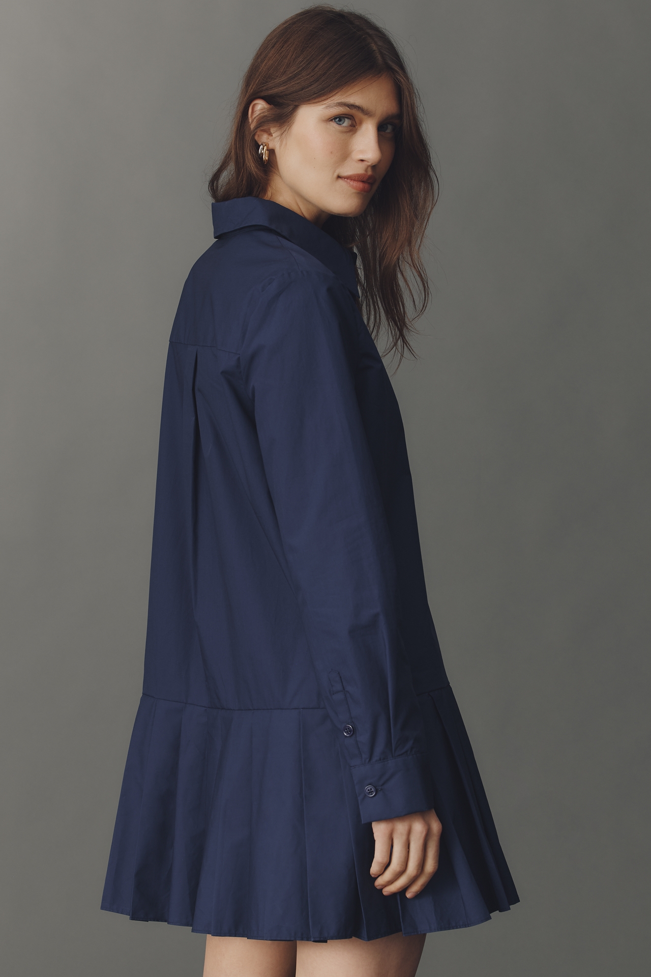 English Factory Long-Sleeve Pleated Mini Shirt Dress