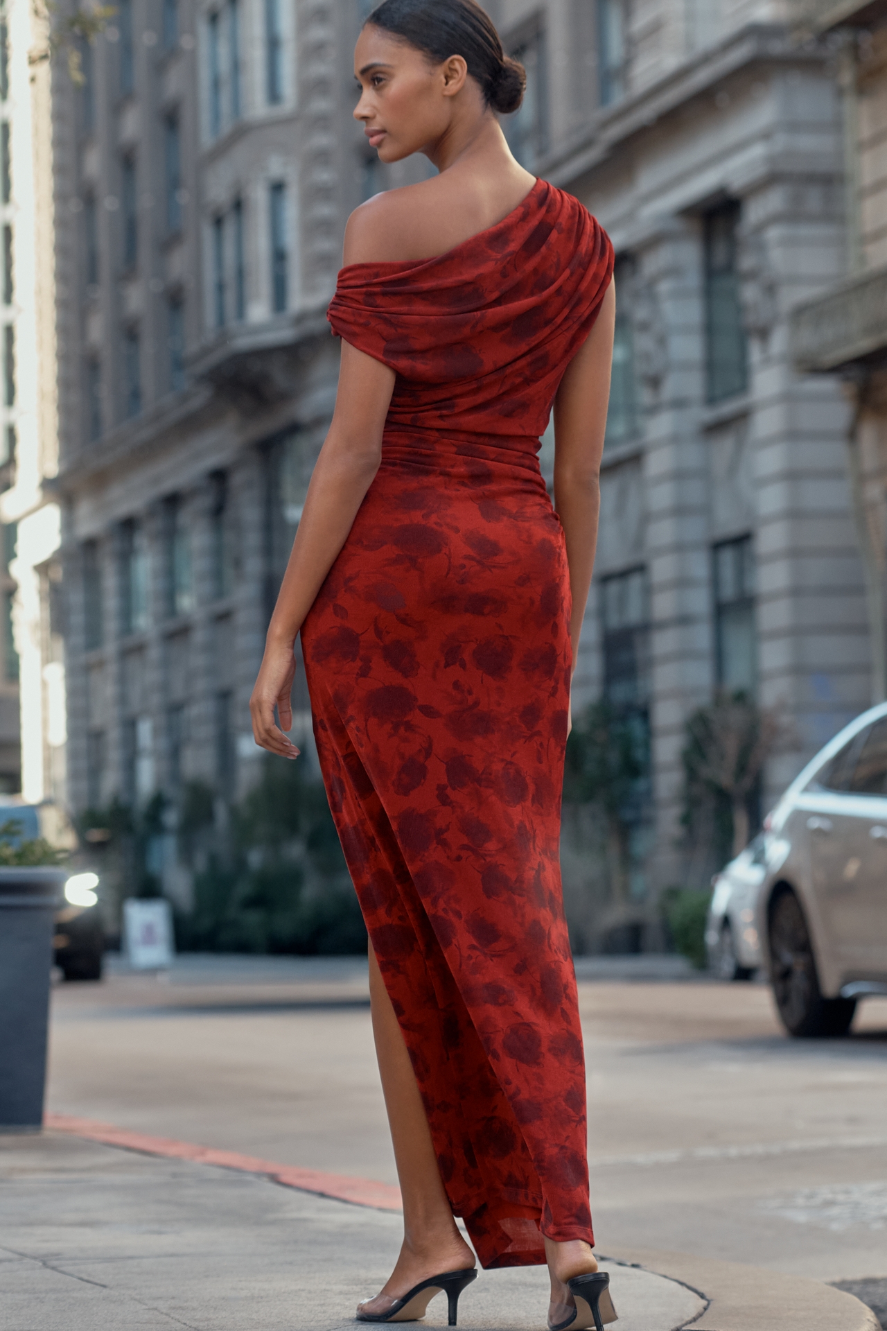 Endless Rose Off-Shoulder Side-Slit Slim Maxi Dress