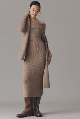 Endless Rose Off-Shoulder Slim Sweater Midi Dress