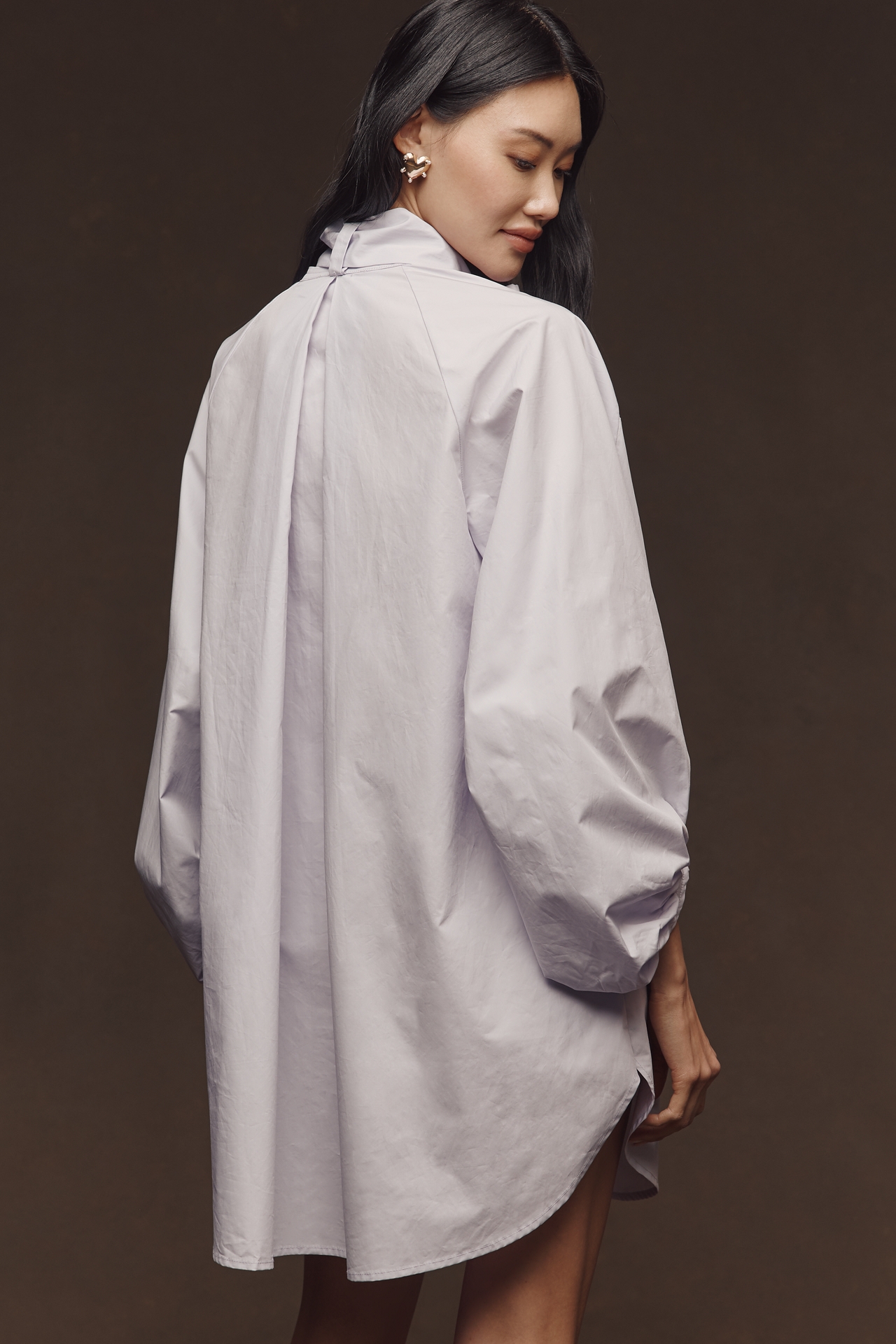 English Factory Cotton Tie-Neck Mini Shirt Dress