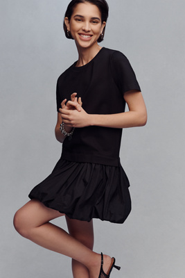 knee length dresses for ladies Knit Woven Mixed Dress – English Factory