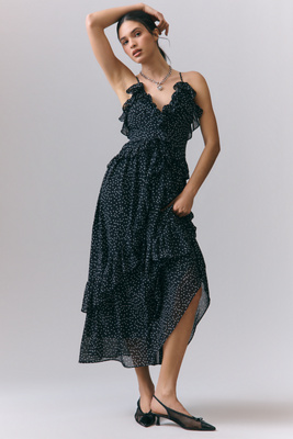 Endless Rose V-Neck Polka Dot Ruffle Midi Dress