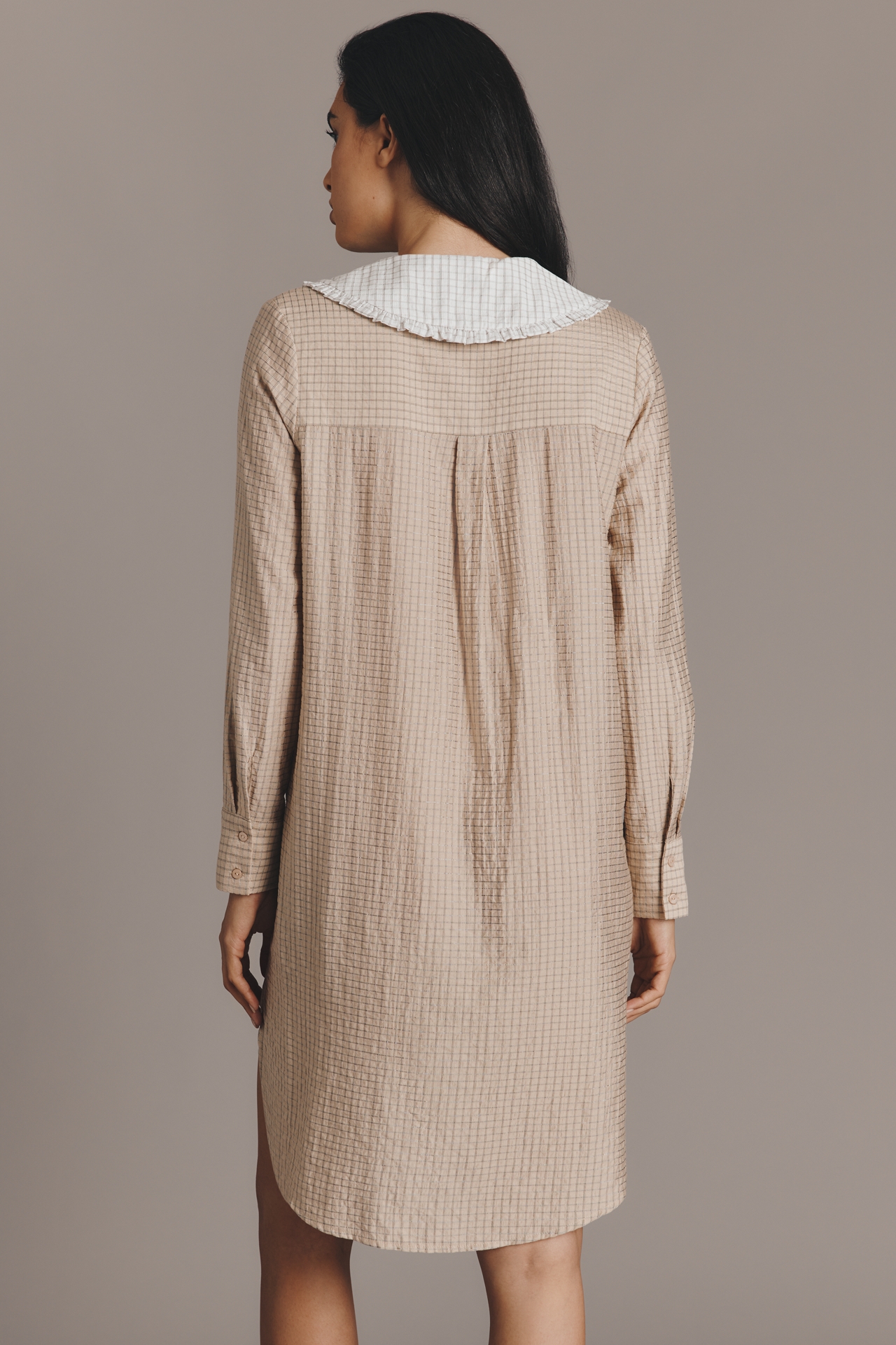 English Factory Long-Sleeve Collared Mini Shirt Dress