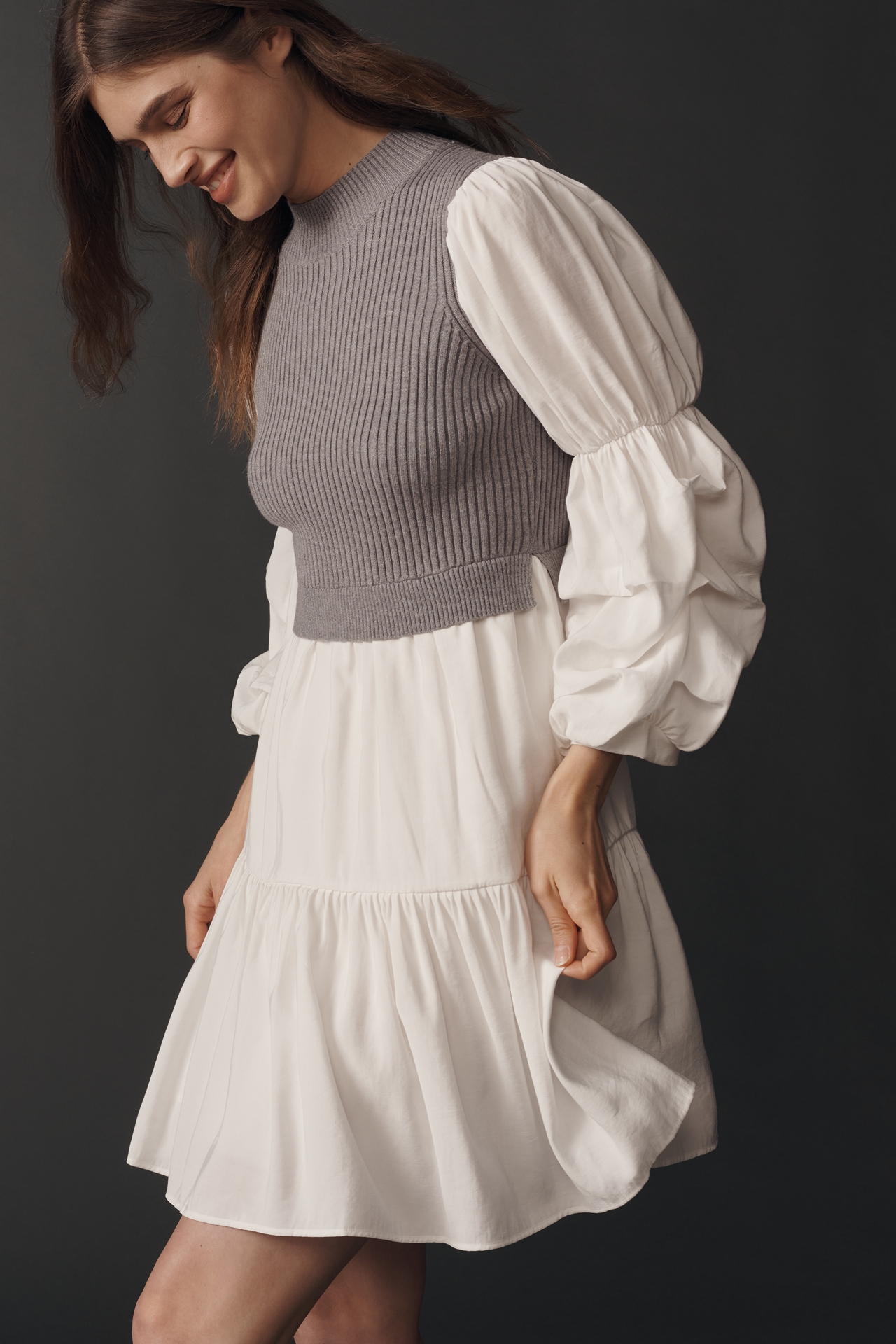 English Factory Long-Sleeve Sweater Twofer Mini Dress