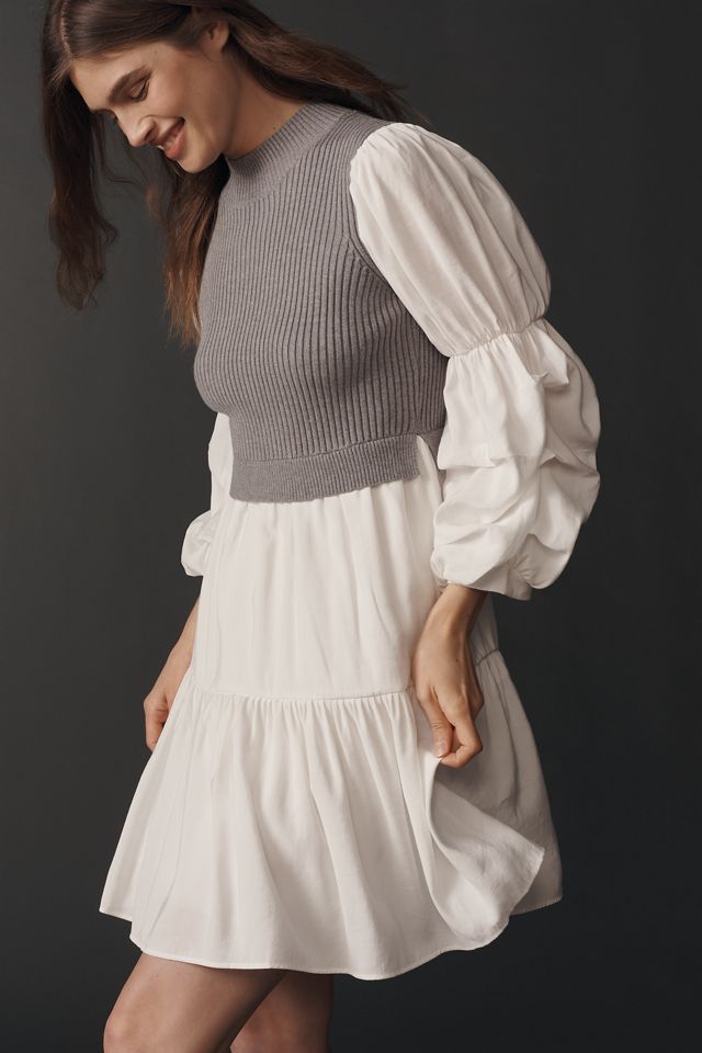 English Factory Long-Sleeve Sweater Twofer Mini Dress #2