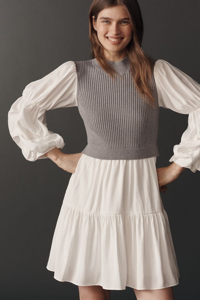 English Factory Long-Sleeve Sweater Twofer Mini Dress #3