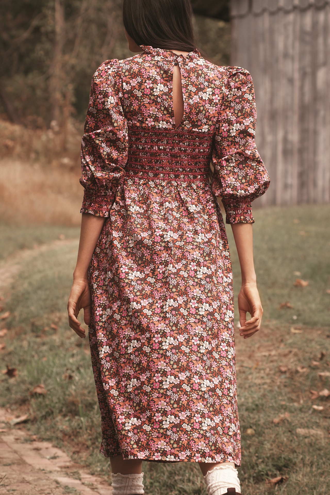 English Factory Long-Sleeve Mock-Neck A-Line Midi Dress