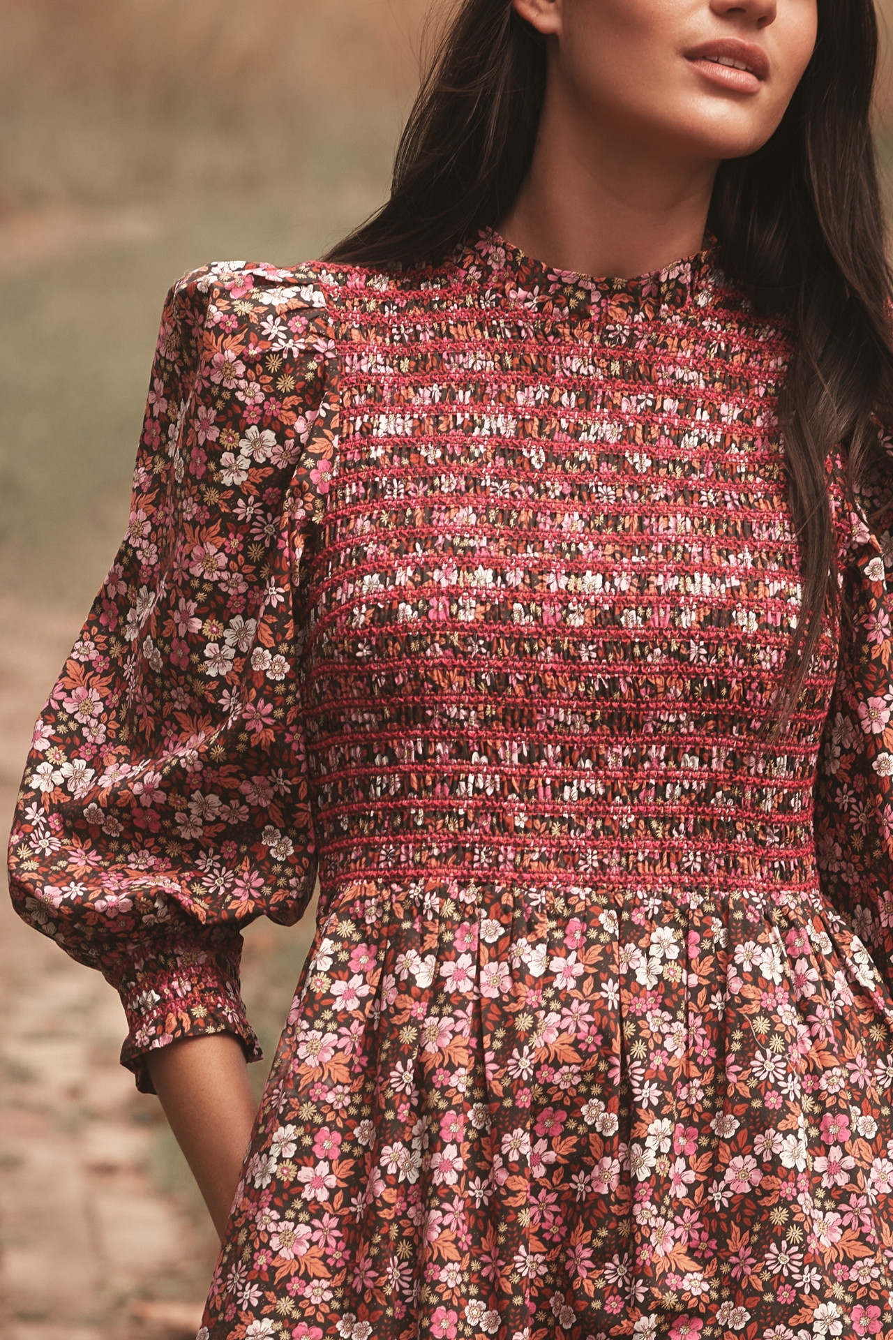 English Factory Long-Sleeve Mock-Neck A-Line Midi Dress