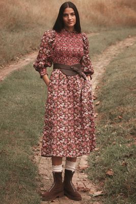 English Factory Long-Sleeve Mock-Neck A-Line Midi Dress