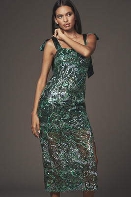 Endless Rose Tie-strap Embellished Midi Dress In Green